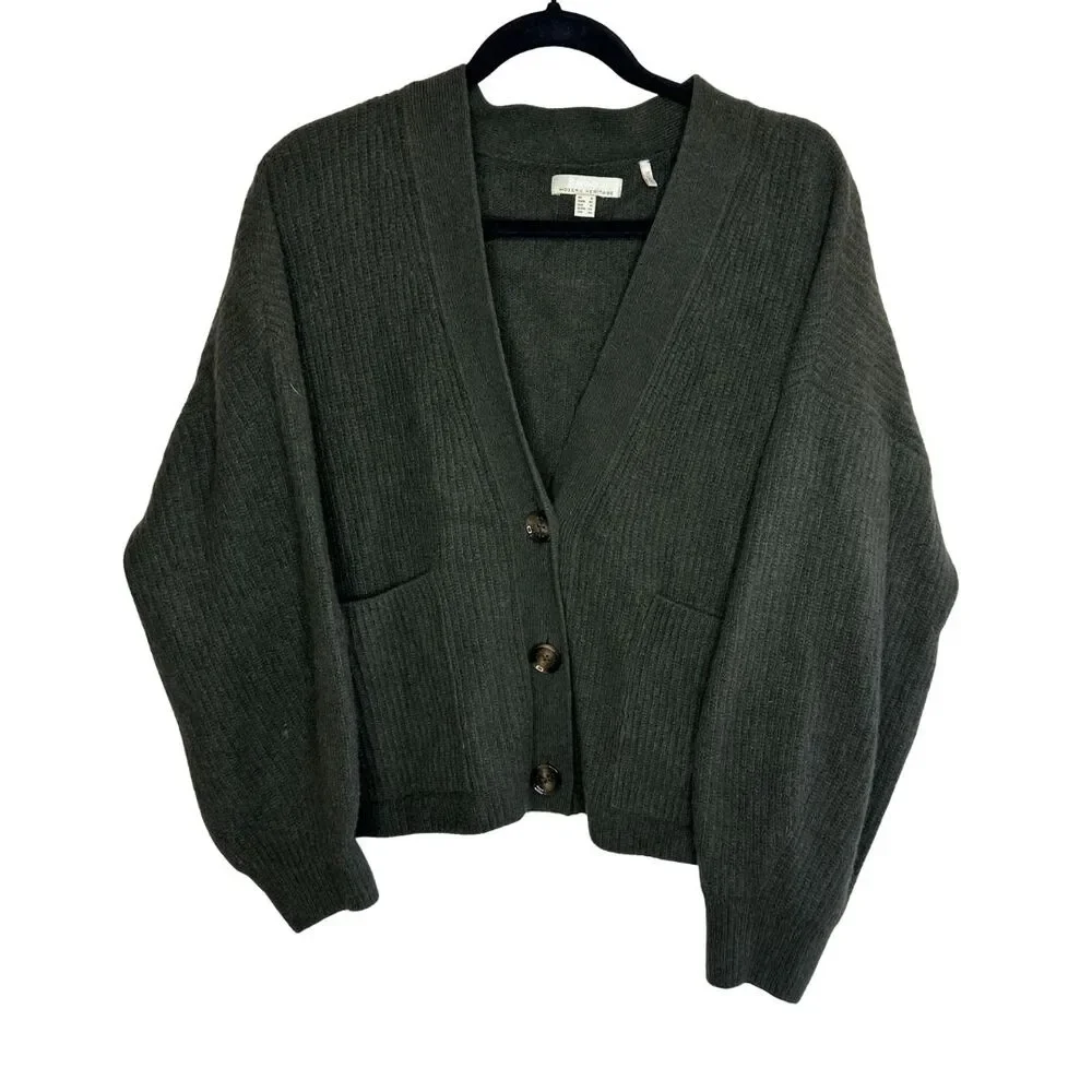 Barbour Theodore Cardigan 12 Olive Green Recycled Wool Pocket UK 16 Oversized - Picture 3 of 10